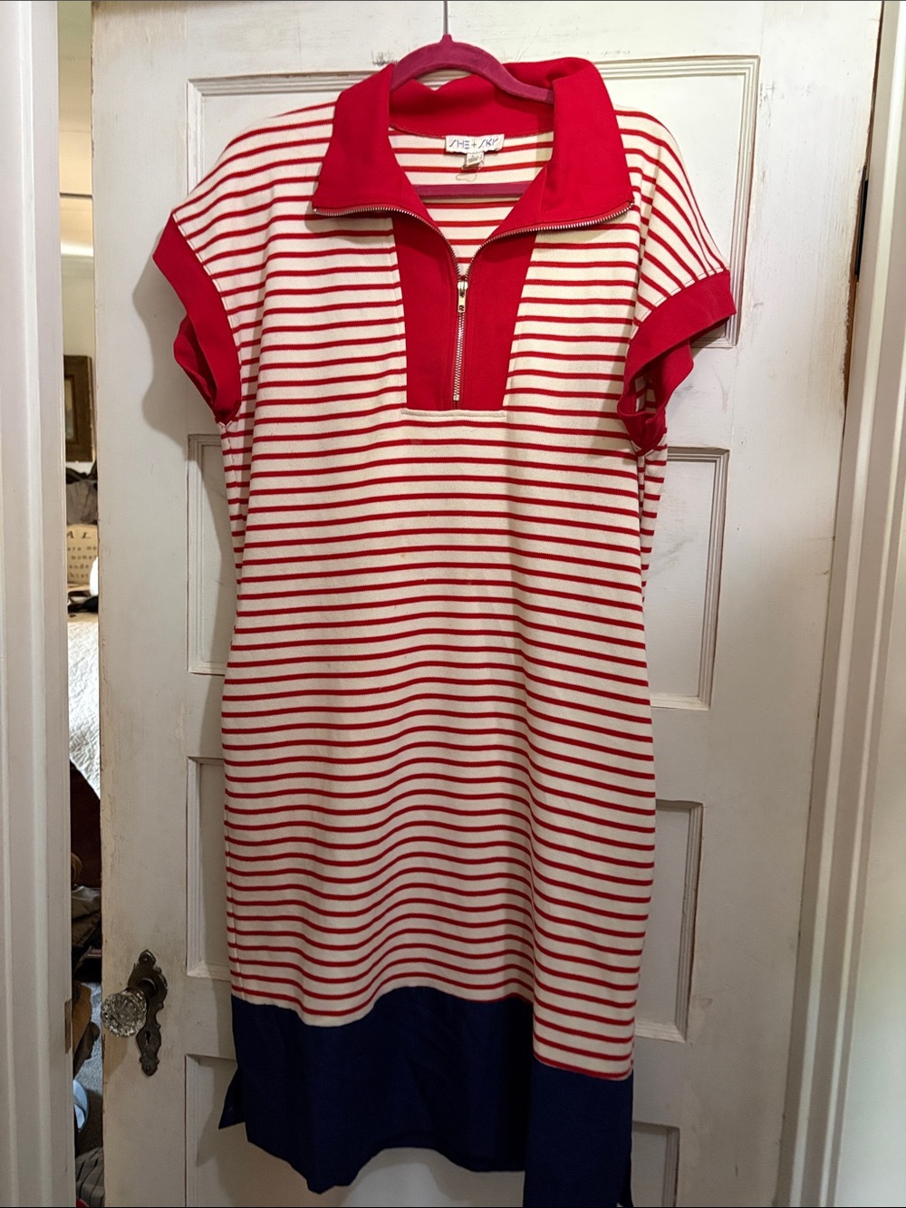 She + Sky Red and White and Blue Striped Knit Dress. So Cute!!